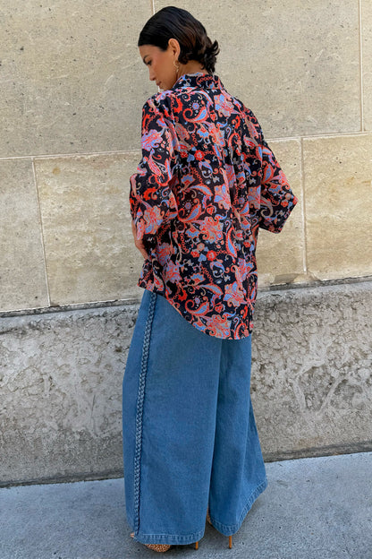 Never Fully Dressed Discount - Black Paisley Pussy Bow Shirt