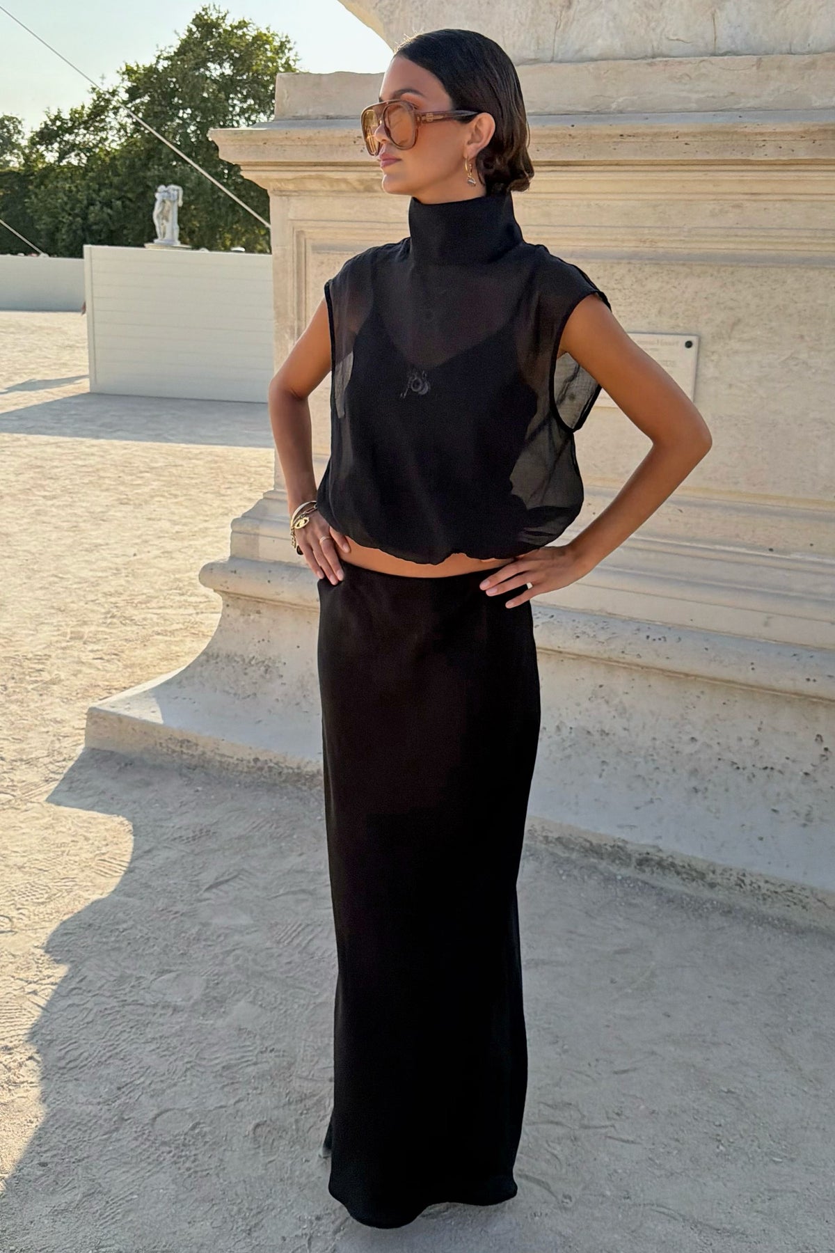 Never Fully Dressed Customer Favorite - Black Organza Funnel Neck Top