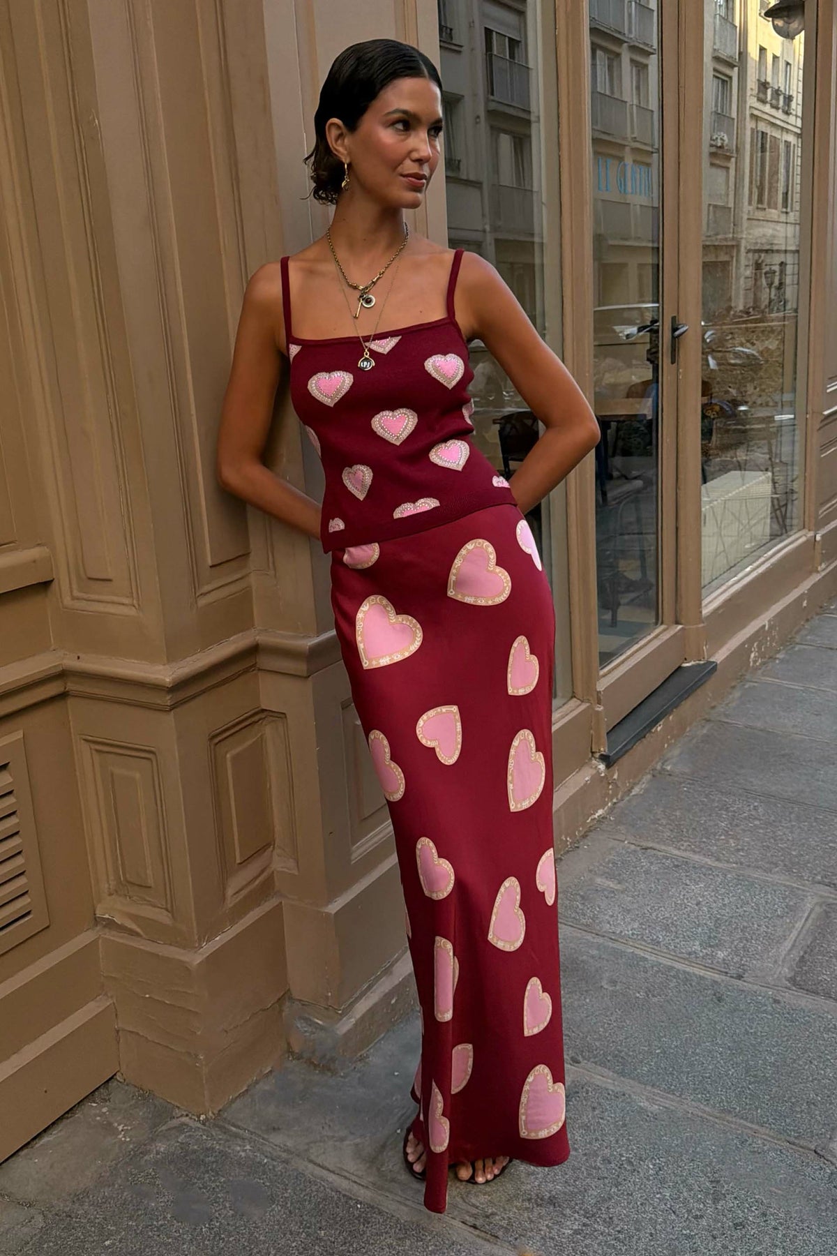 Never Fully Dressed Top Pick - Burgundy Hearts Cami
