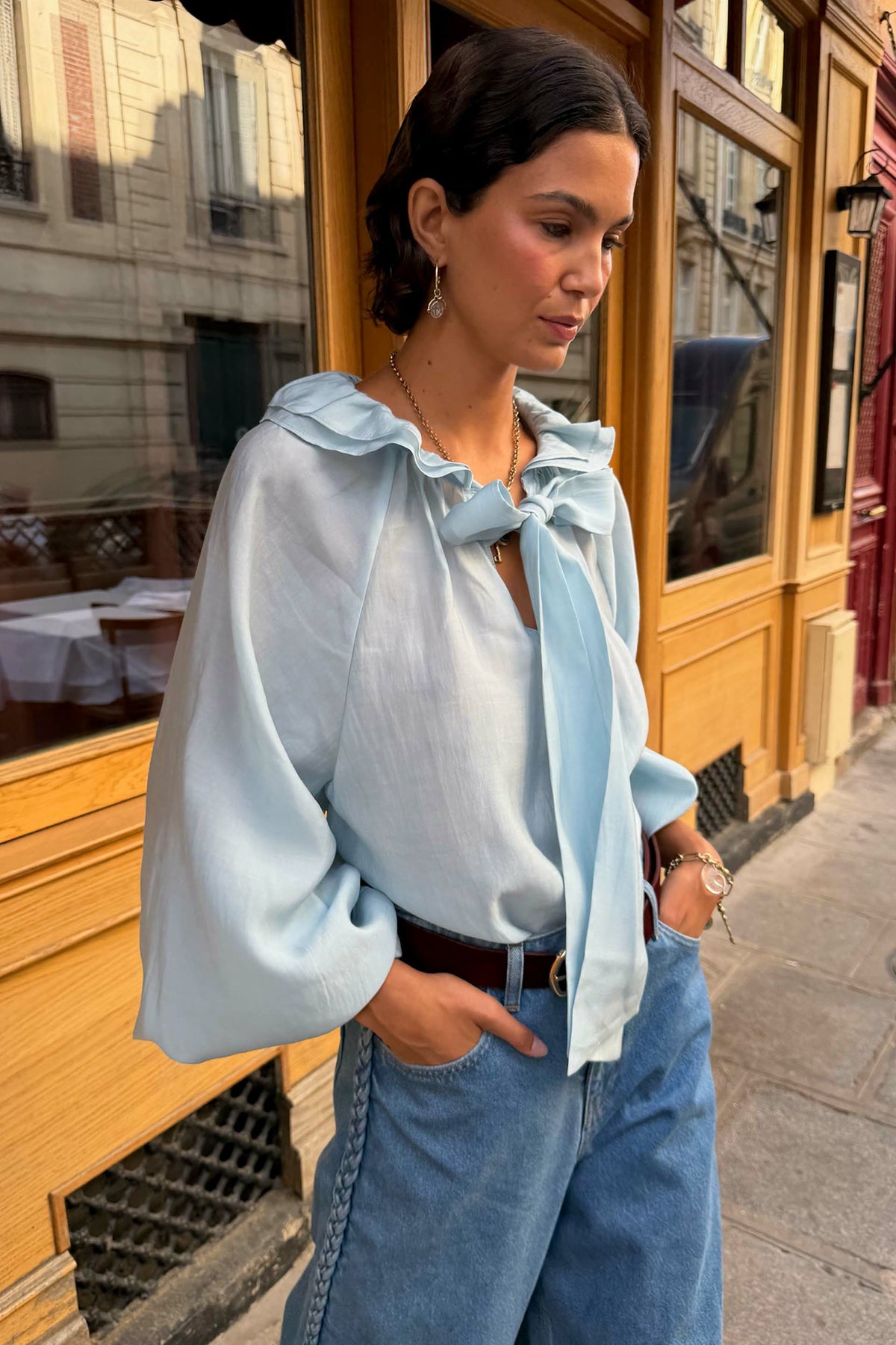 Never Fully Dressed Signature - Ice Blue Ruffle Shirt