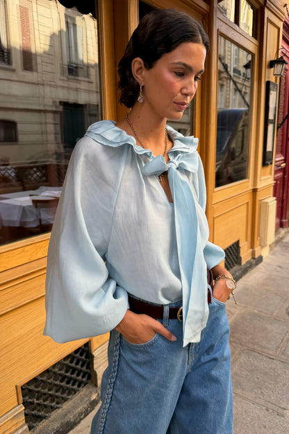 Never Fully Dressed Signature - Ice Blue Ruffle Shirt