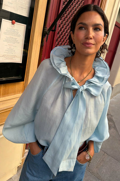 Never Fully Dressed Signature - Ice Blue Ruffle Shirt