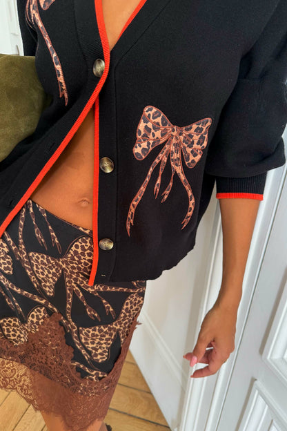 Never Fully Dressed Hot Sale - Black Leopard Bow Hannah Cardigan