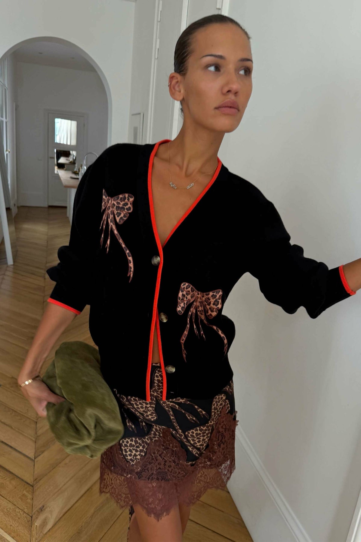 Never Fully Dressed Hot Sale - Black Leopard Bow Hannah Cardigan