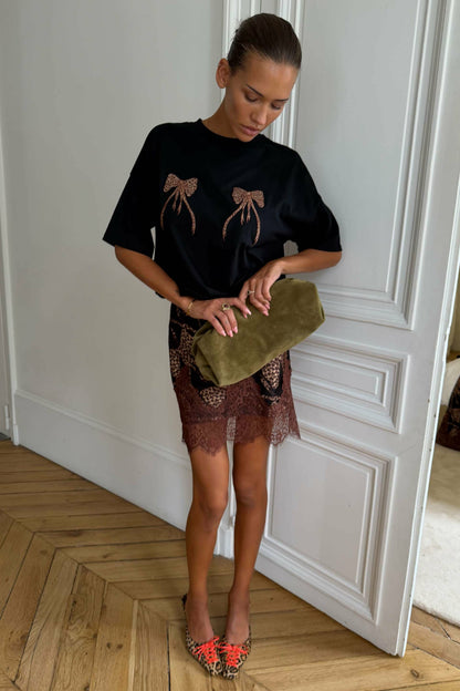 Never Fully Dressed Deals - Black Leopard Bow T-Shirt