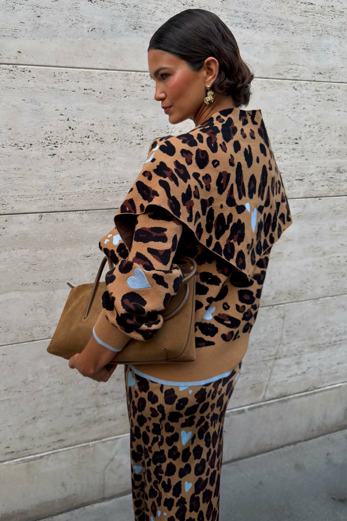 Never Fully Dressed Sale - Heart Leopard Large Knit Scarf