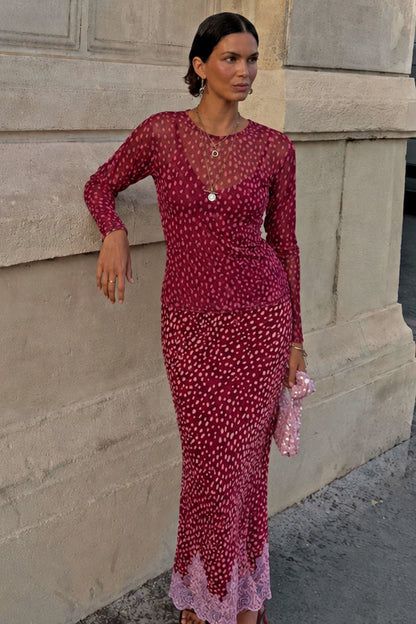 Never Fully Dressed Special Offer - Burgundy Deer Print Mesh Top