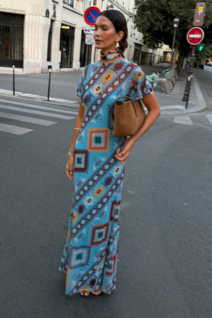 Never Fully Dressed Hot Sale - Blue Multi Print Mesh Dress
