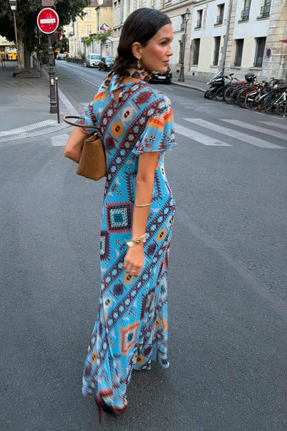 Never Fully Dressed Hot Sale - Blue Multi Print Mesh Dress