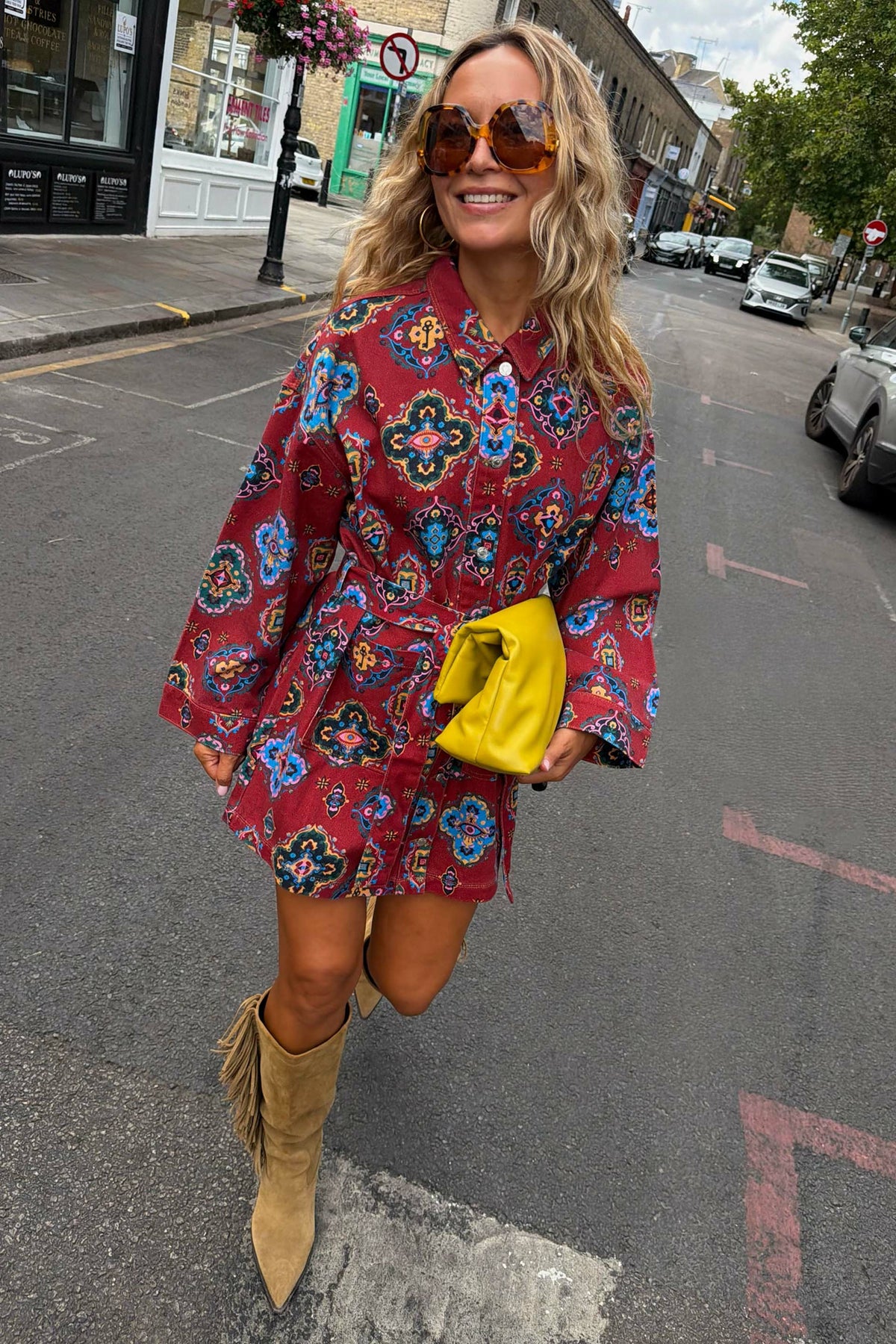 Never Fully Dressed Quality - Red Tile Print Denim Shacket