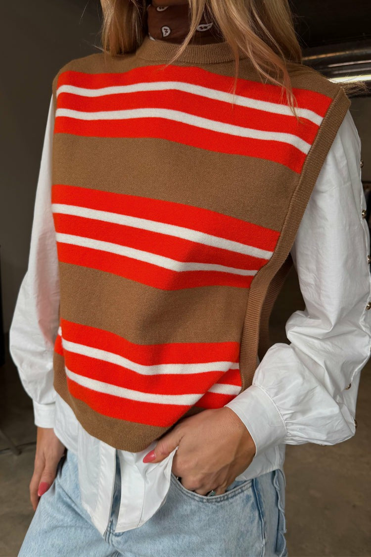 Never Fully Dressed New - Multi Stripe Tank Top Tan & Red