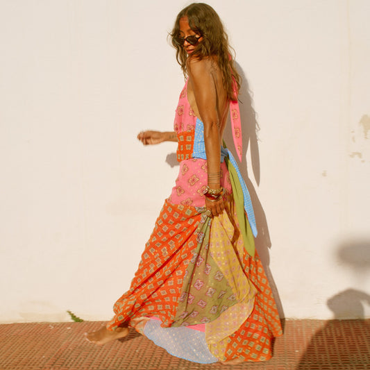 Never Fully Dressed Premium - Pink Mix Tile Maxi Skirt