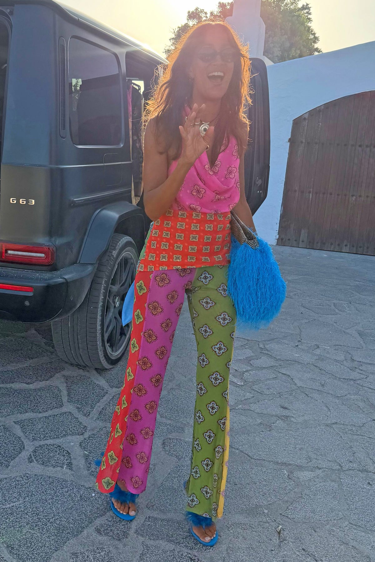 Never Fully Dressed Discount - Pink Mix Tile Mesh Flare Trousers