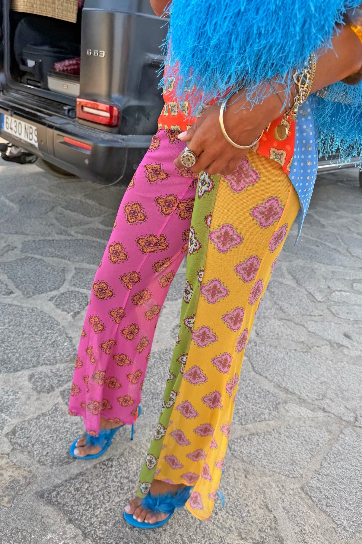 Never Fully Dressed Discount - Pink Mix Tile Mesh Flare Trousers