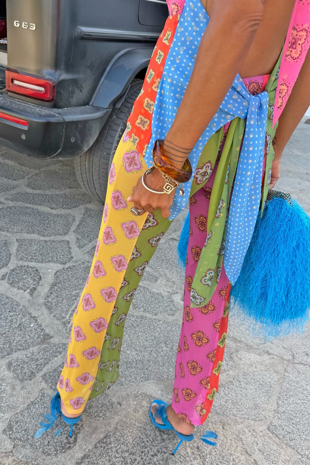 Never Fully Dressed Discount - Pink Mix Tile Mesh Flare Trousers