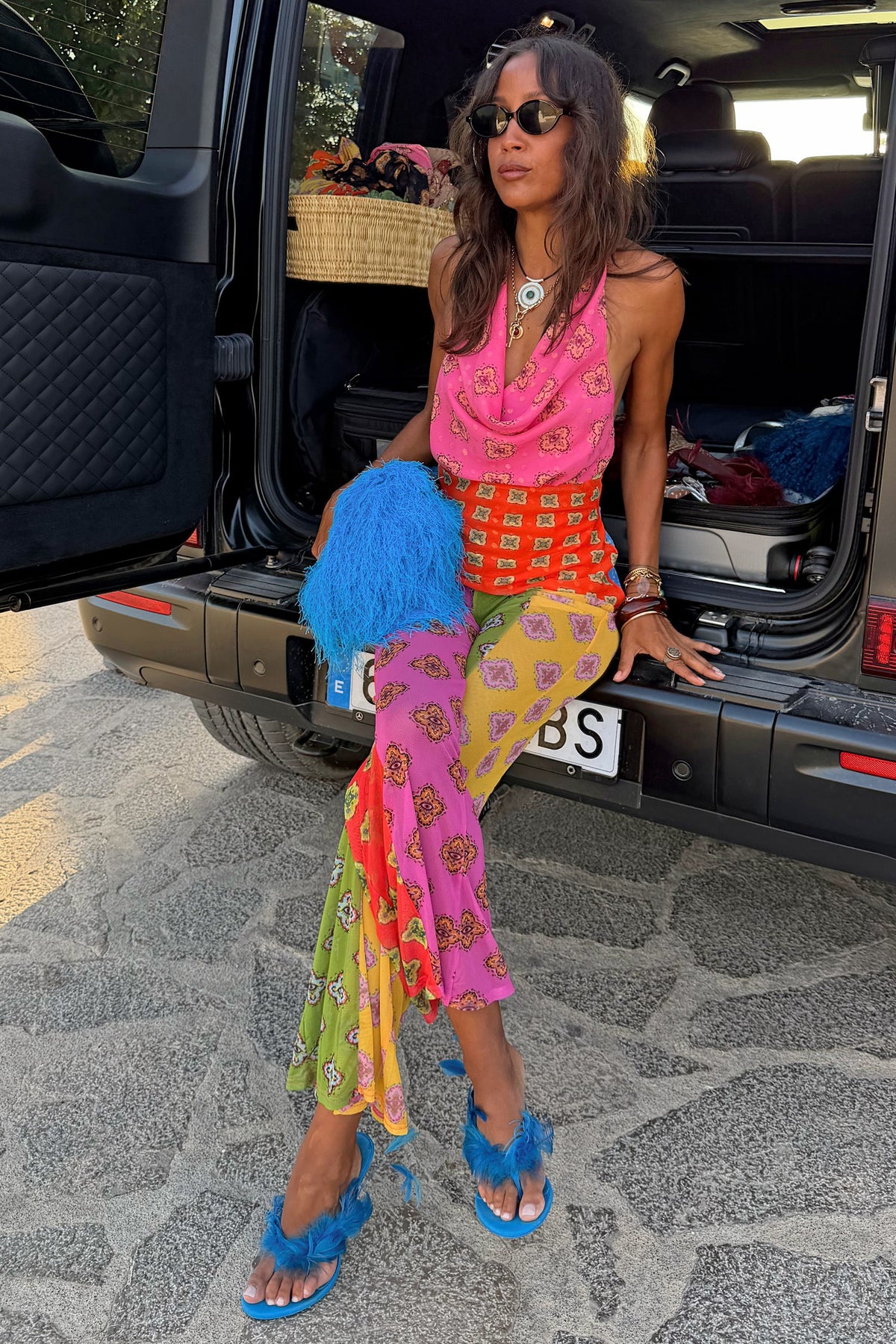 Never Fully Dressed Discount - Pink Mix Tile Mesh Flare Trousers