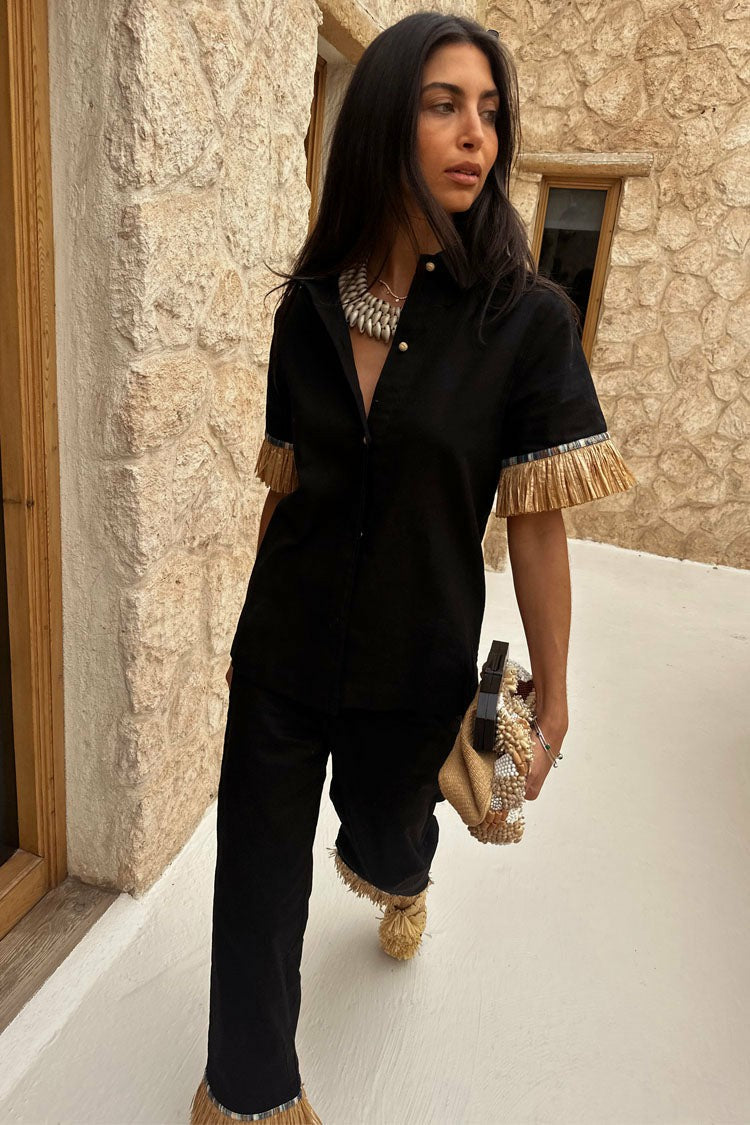 Never Fully Dressed Quality - Black Raffia Shirt  UK