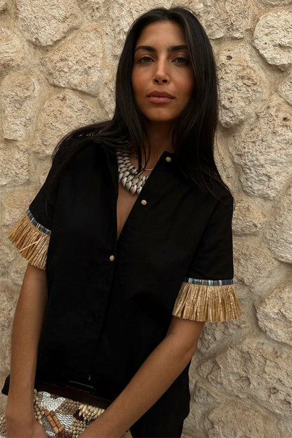 Never Fully Dressed Quality - Black Raffia Shirt  UK