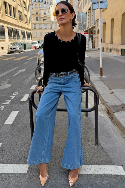 Never Fully Dressed Special Offer - Black Stud Long Sleeve Rib Top