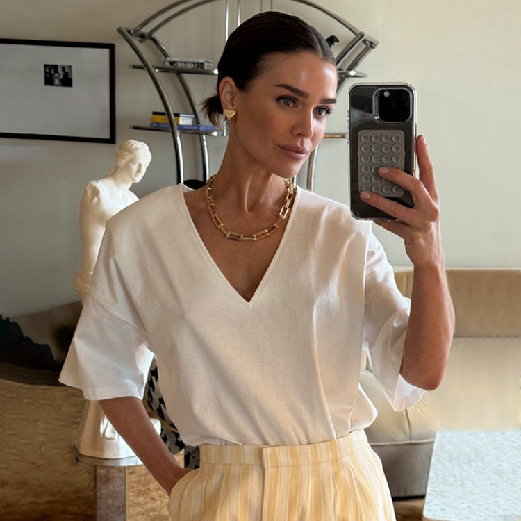 Never Fully Dressed Top Pick - White T-Shirt with Shoulder Pads