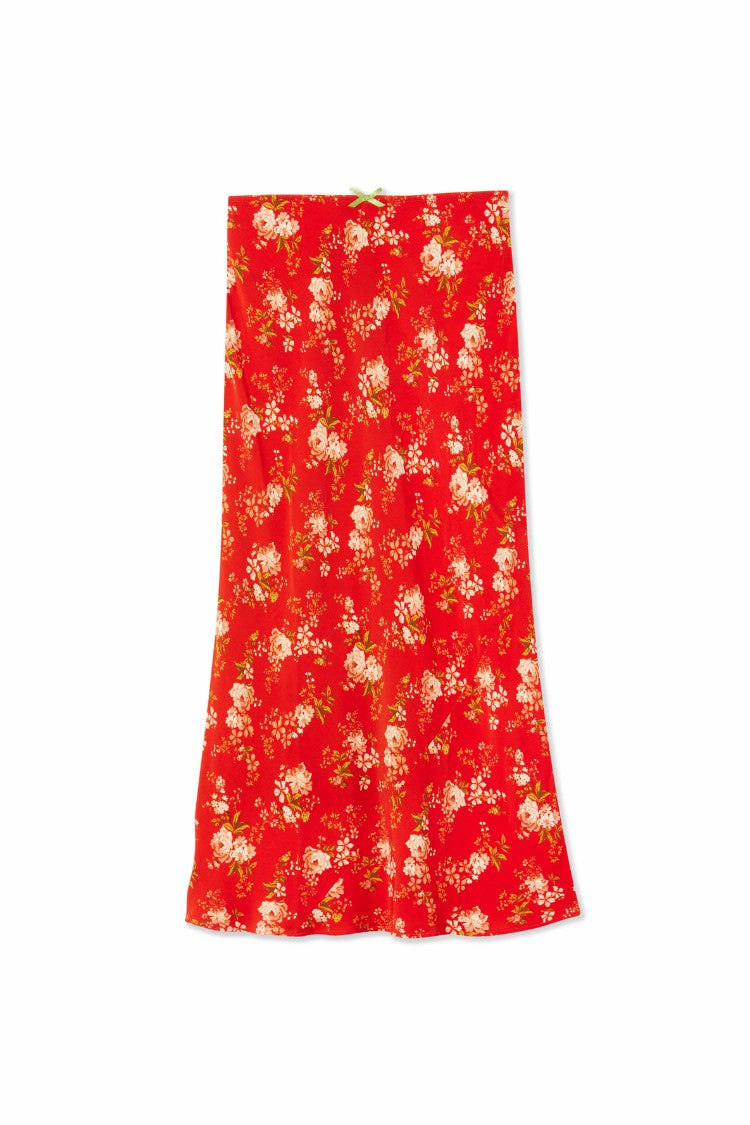 Never Fully Dressed Great Value - Red Floral Midi Skirt