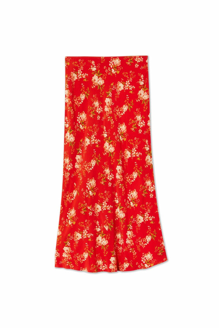 Never Fully Dressed Great Value - Red Floral Midi Skirt
