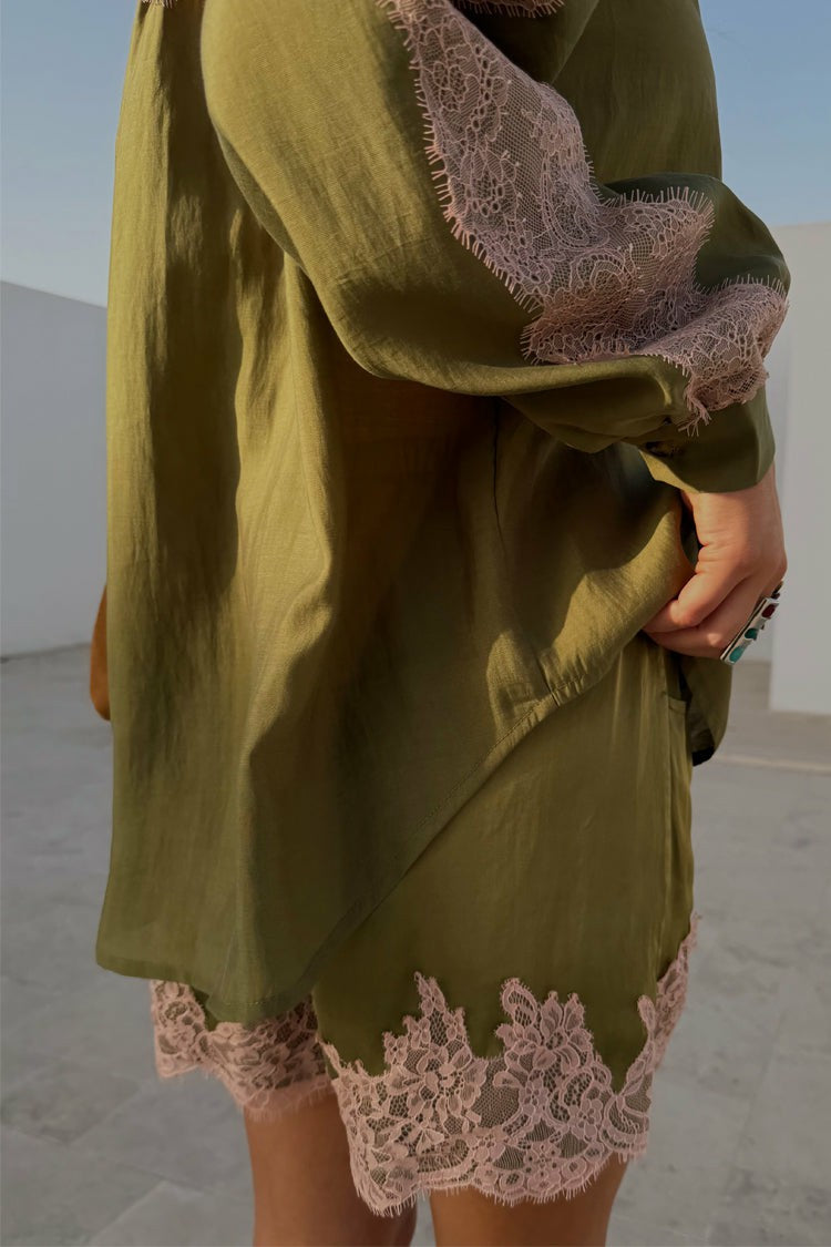 Never Fully Dressed Trusted - Olive & Pink Lace Shorts