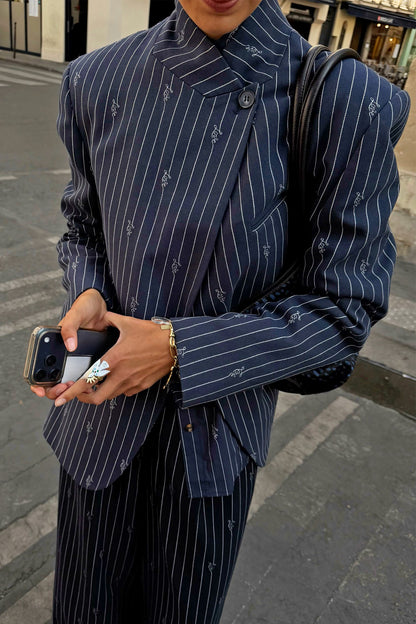 Never Fully Dressed Latest - Pinstripe Fold Over Blazer Petite