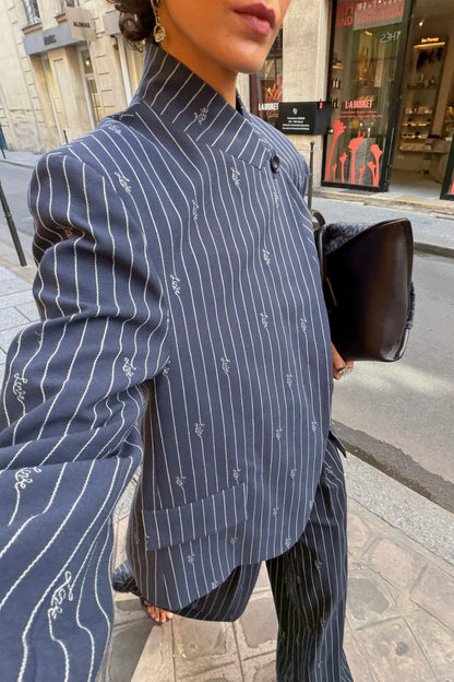 Never Fully Dressed Latest - Pinstripe Fold Over Blazer Petite