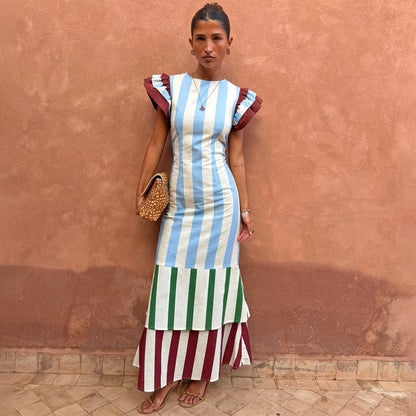 Never Fully Dressed Customer Favorite - Blue Stripe Alena Petite Midi Dress