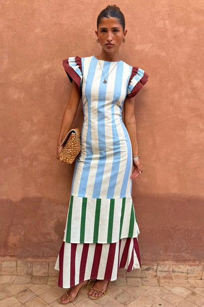 Never Fully Dressed Customer Favorite - Blue Stripe Alena Petite Midi Dress