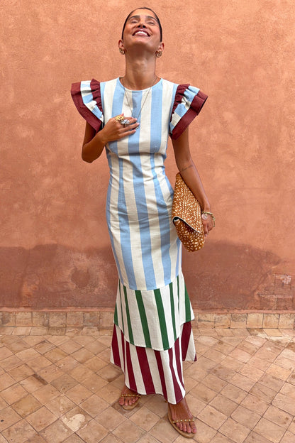 Never Fully Dressed Customer Favorite - Blue Stripe Alena Petite Midi Dress