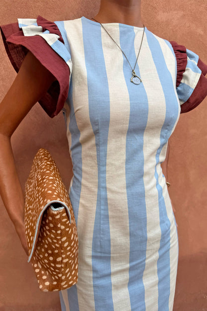 Never Fully Dressed Customer Favorite - Blue Stripe Alena Petite Midi Dress
