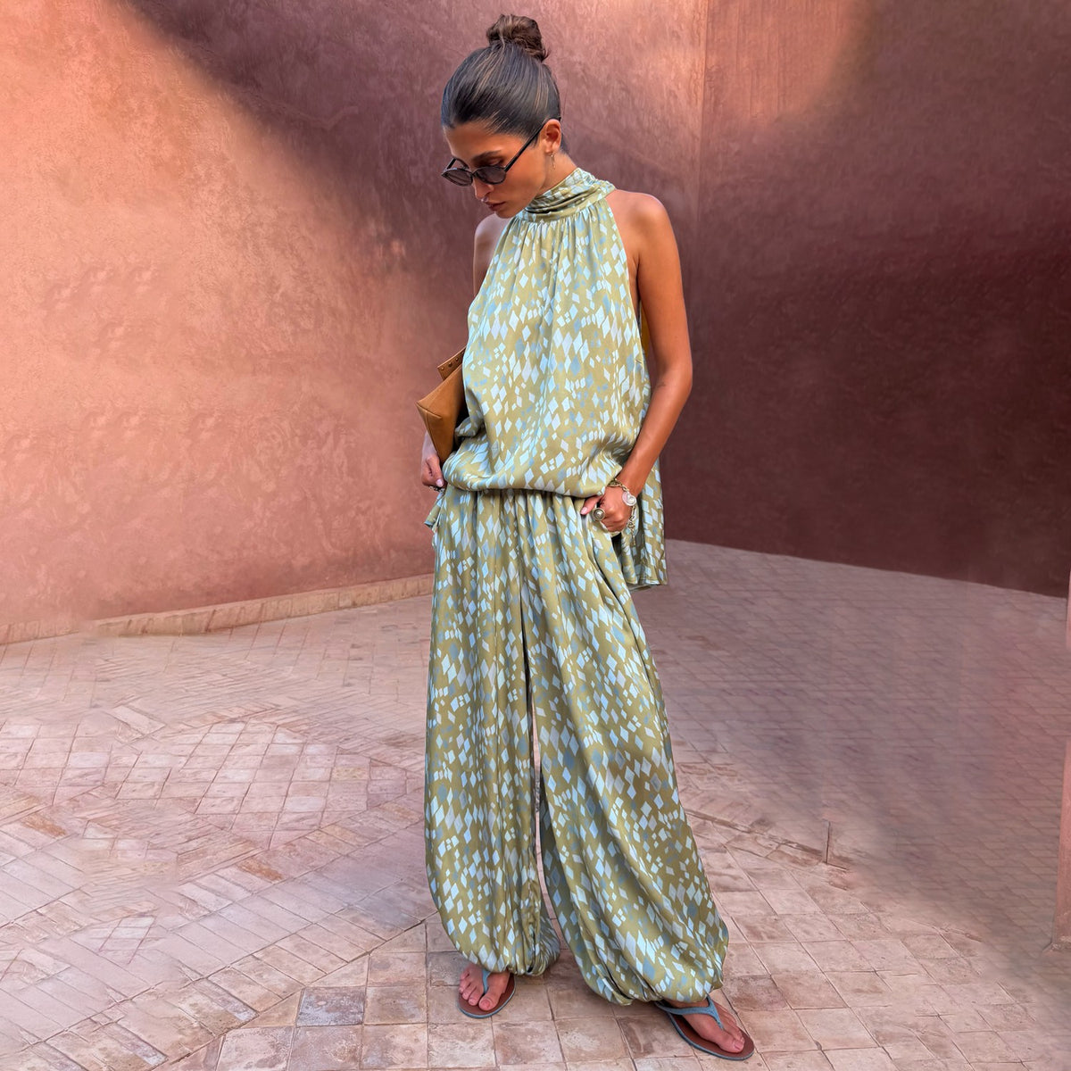 Never Fully Dressed Customer Favorite - Green Diamond Print Balloon Trouser Petite