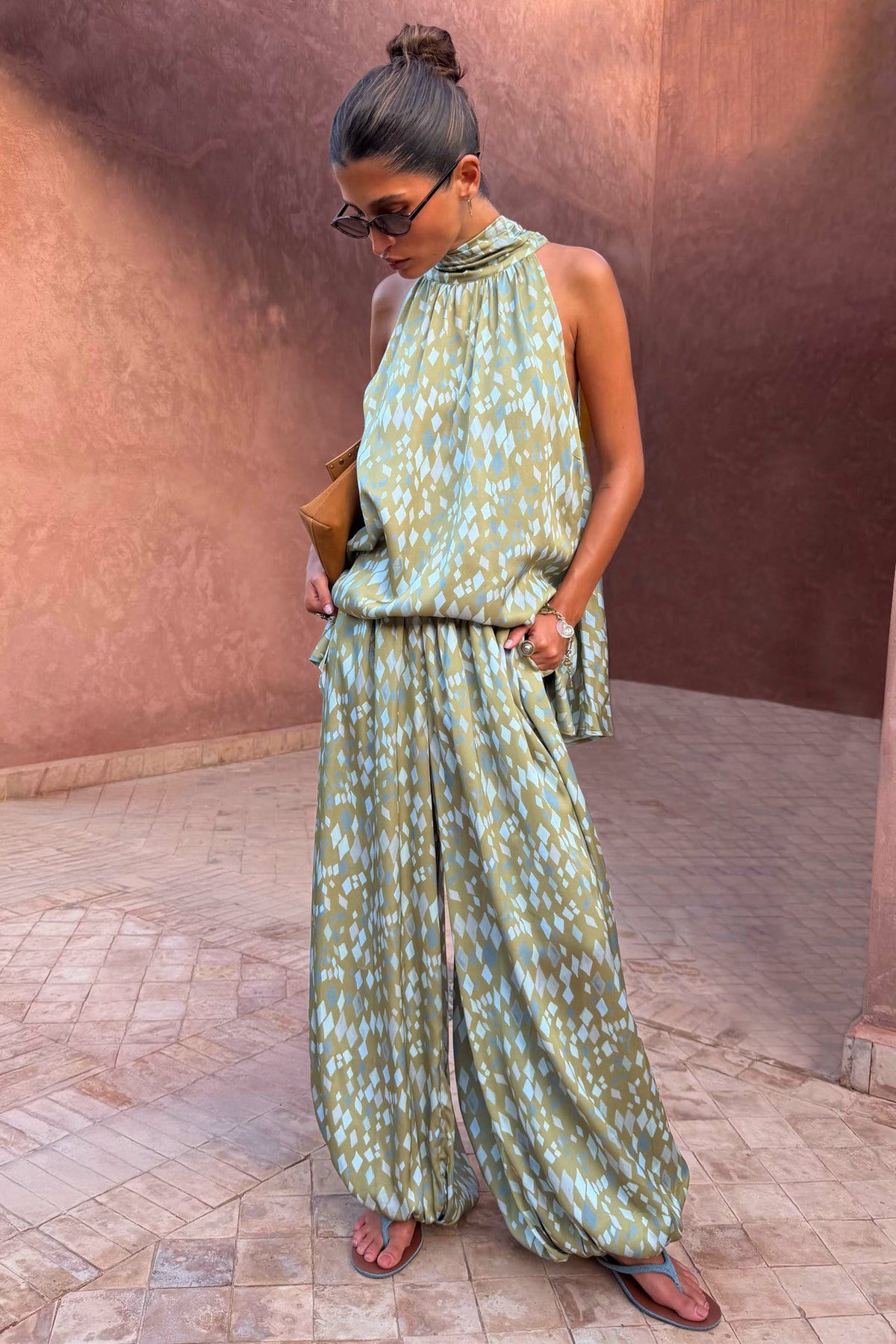 Never Fully Dressed Customer Favorite - Green Diamond Print Balloon Trouser Petite
