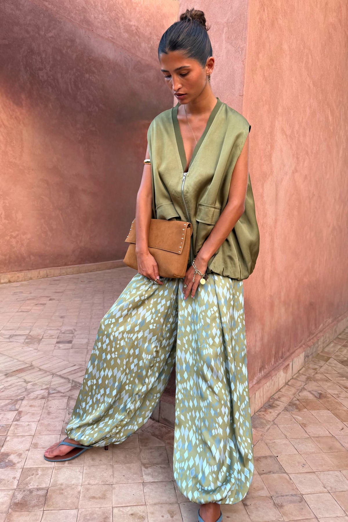 Never Fully Dressed Customer Favorite - Green Diamond Print Balloon Trouser Petite