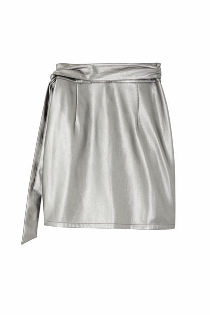 Never Fully Dressed Quality - Gunmetal Vegan Leather Mini Jaspre Skirt Petite